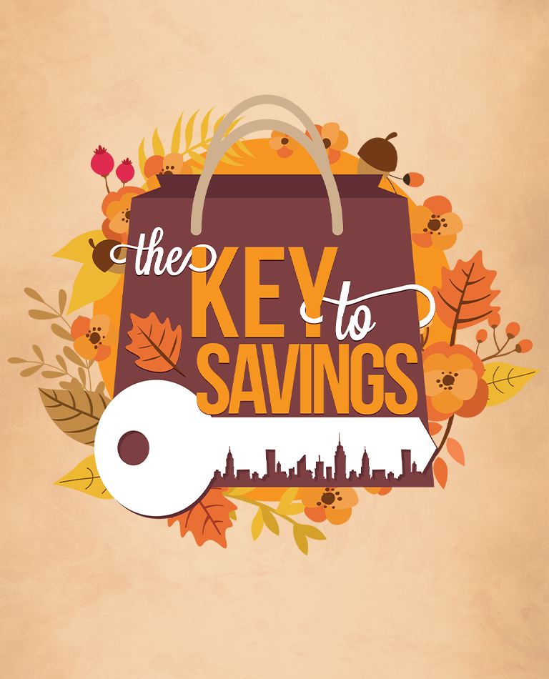 logo for Key Food's Key to Savings program showing a shopping bag and a key with the NY skyline in the background